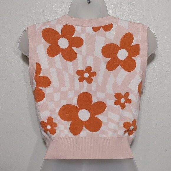 Altar'd State Retro Boho Crop Orange Floral Sweater Vest Good Cond - L Juniors - Picture 4 of 6